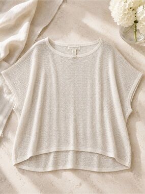 Eileen Fisher Cream Open Knit Hemp Top Italian Yarn S/P